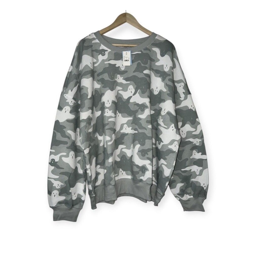 Mighty Fine Pullover Sweater Camo Camouflage Ghosts Halloween Womens 2XL Gray - Picture 1 of 3